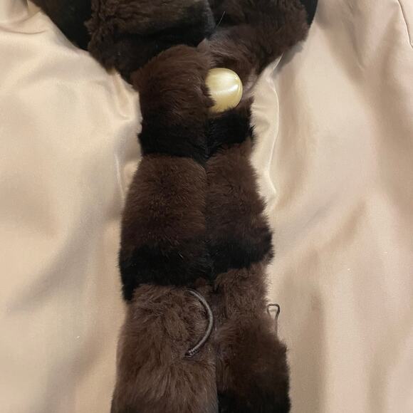 Reversible Rex Genuine Rabbit Fur Trim Coat XL | Chocolate Quilted & Taupe Nylon - Picture 8 of 13